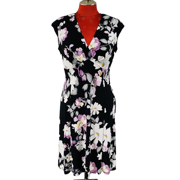 Chaps M casual dress pullover sleeveless v-neck purple & white floral springtime - Picture 1 of 7